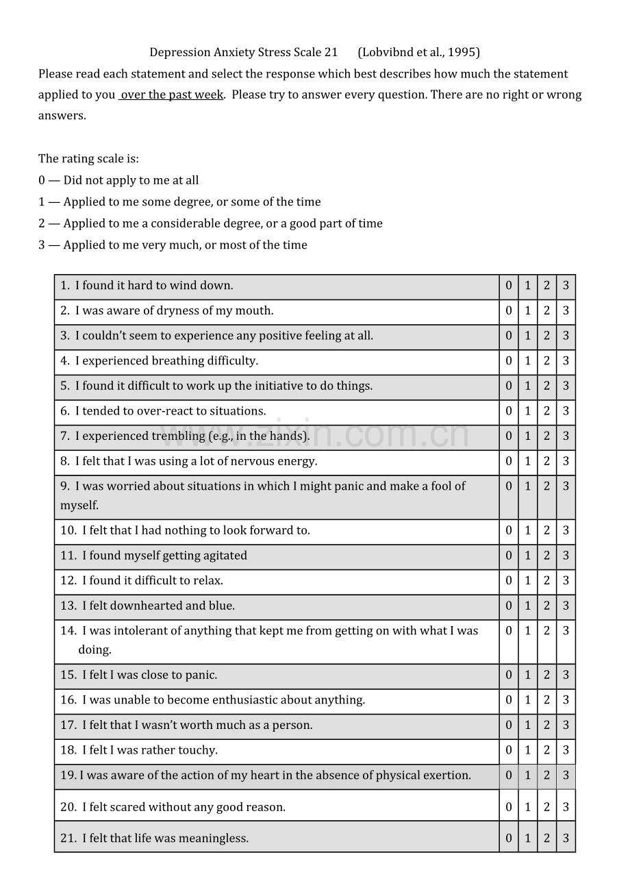 情绪自评量表(DASS-21)-抑郁-焦虑-压力量表.doc_第2页