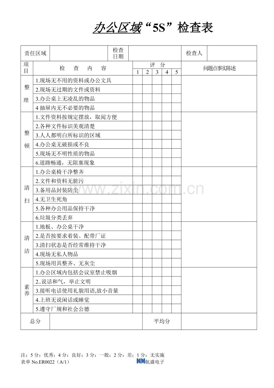 办公区域5S检查表.doc_第1页