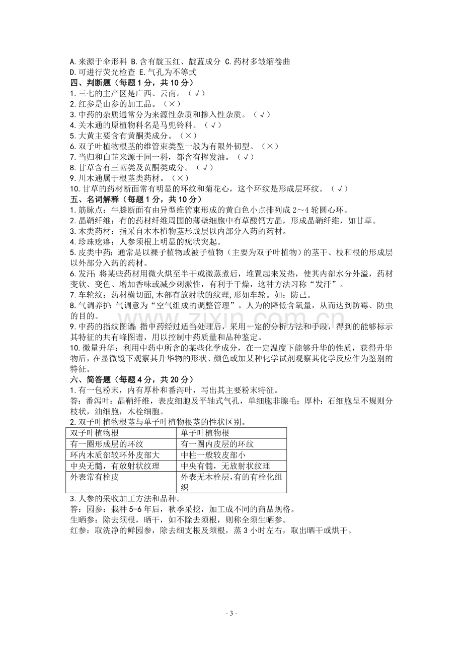 中药鉴定学期末考试试题.doc_第3页