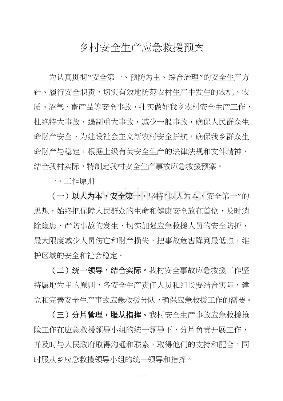 乡村安全生产应急救援预案.doc_第1页