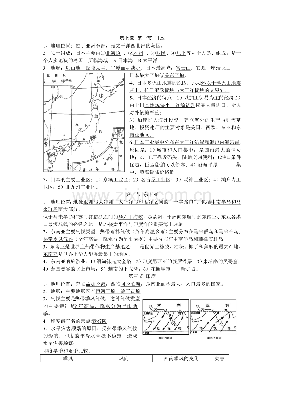 初中人教版地理七年级第七章知识点总结.doc_第1页