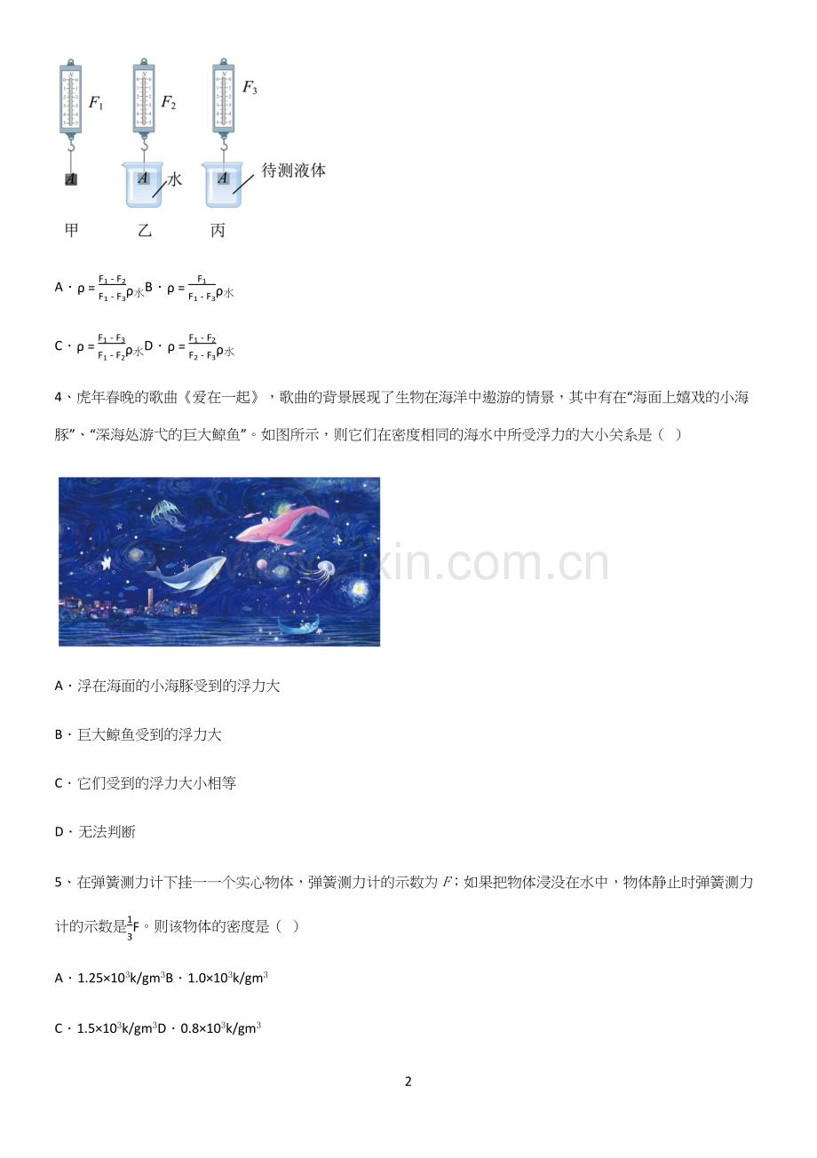 通用版初中物理八年级物理下册第十章浮力重点易错题.docx_第2页