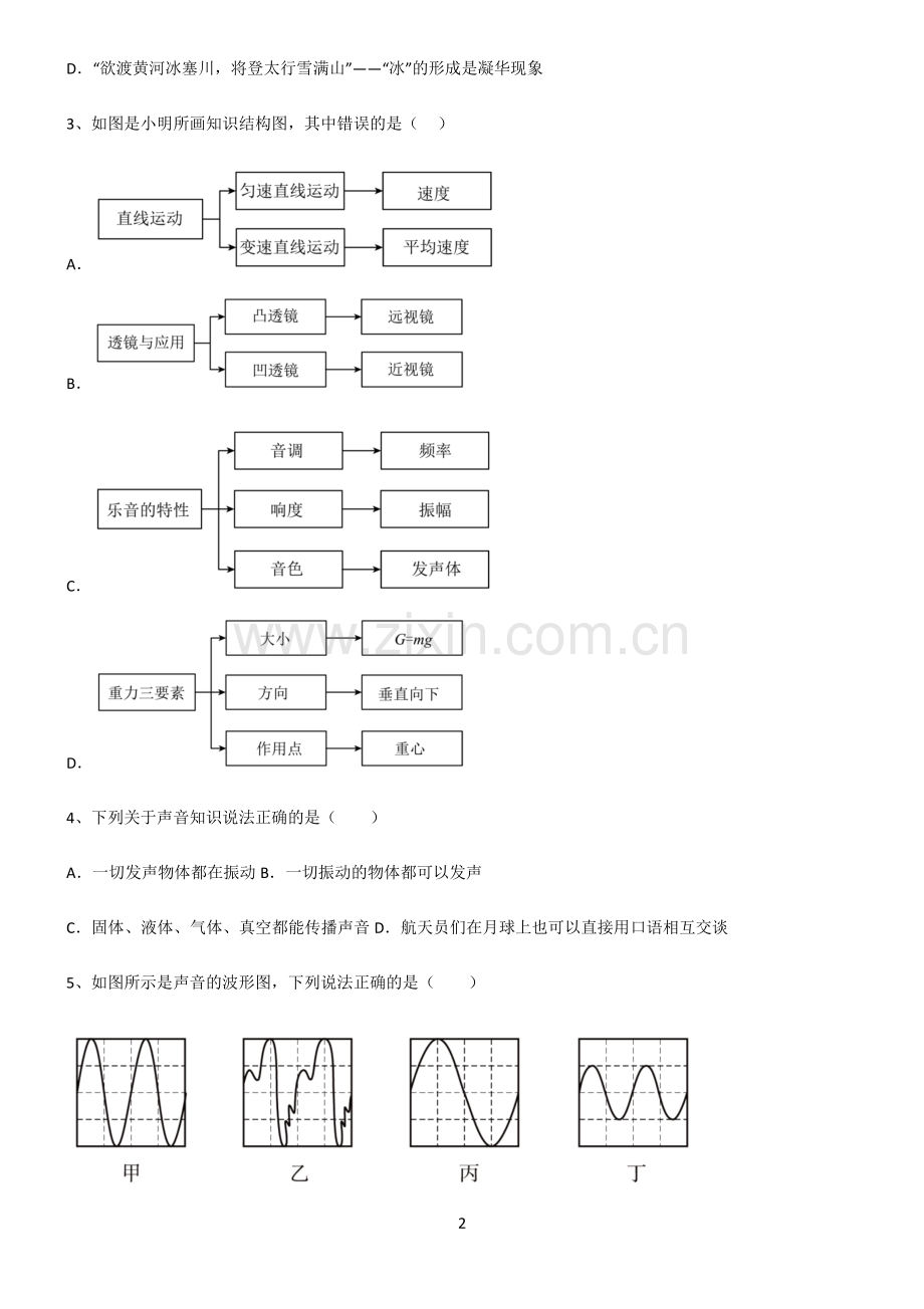 (文末附答案)2022届初中物理声现象重点知识点大全.pdf_第2页