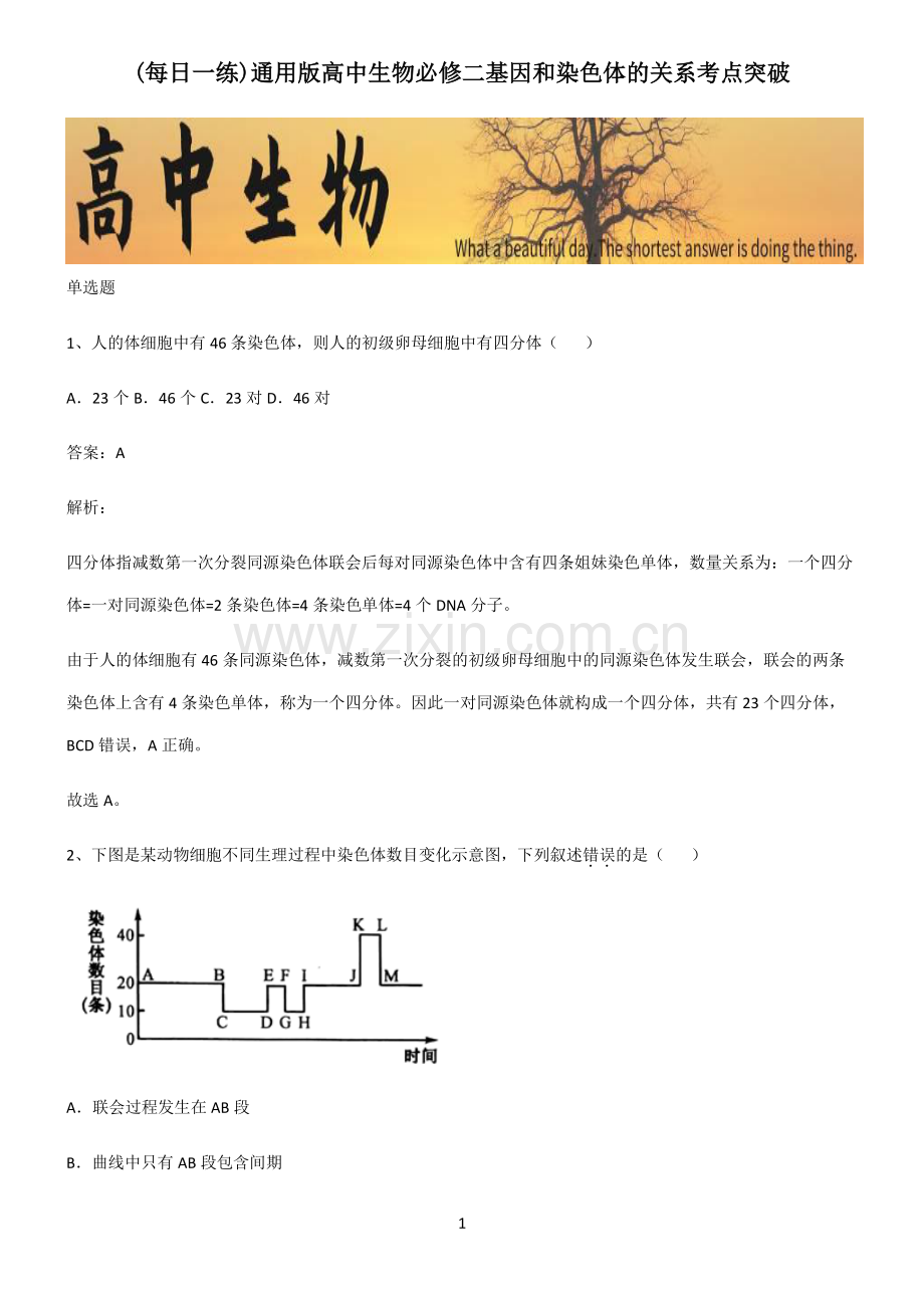 通用版高中生物必修二基因和染色体的关系考点突破.pdf_第1页