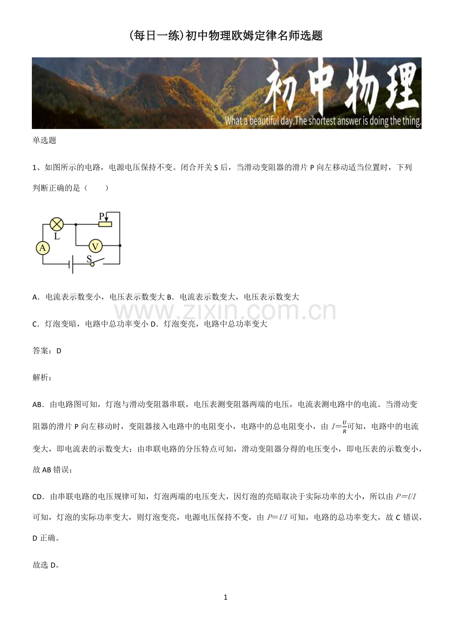 初中物理欧姆定律名师选题.pdf_第1页