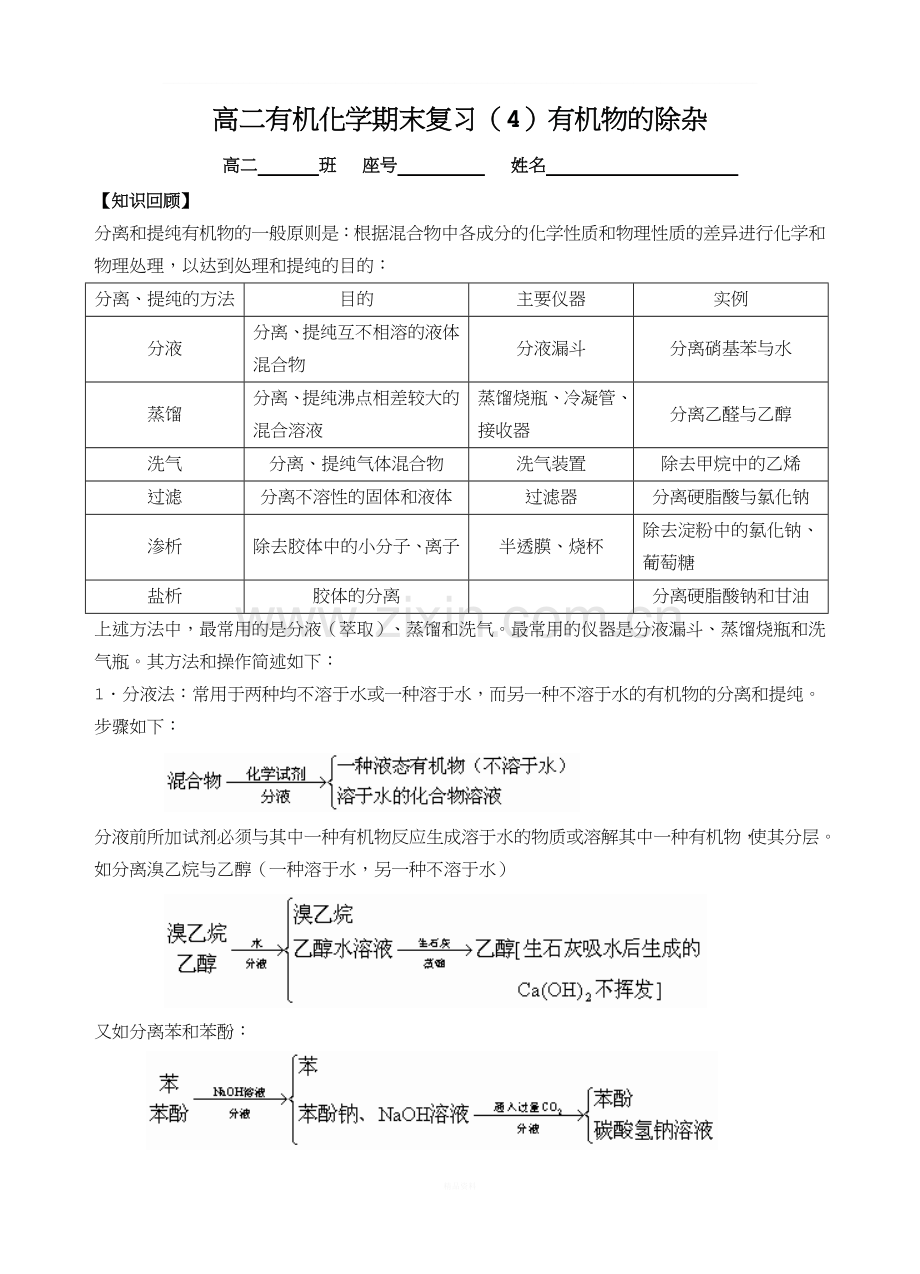 高二有机化学期末复习(4)有机物的除杂.doc_第1页