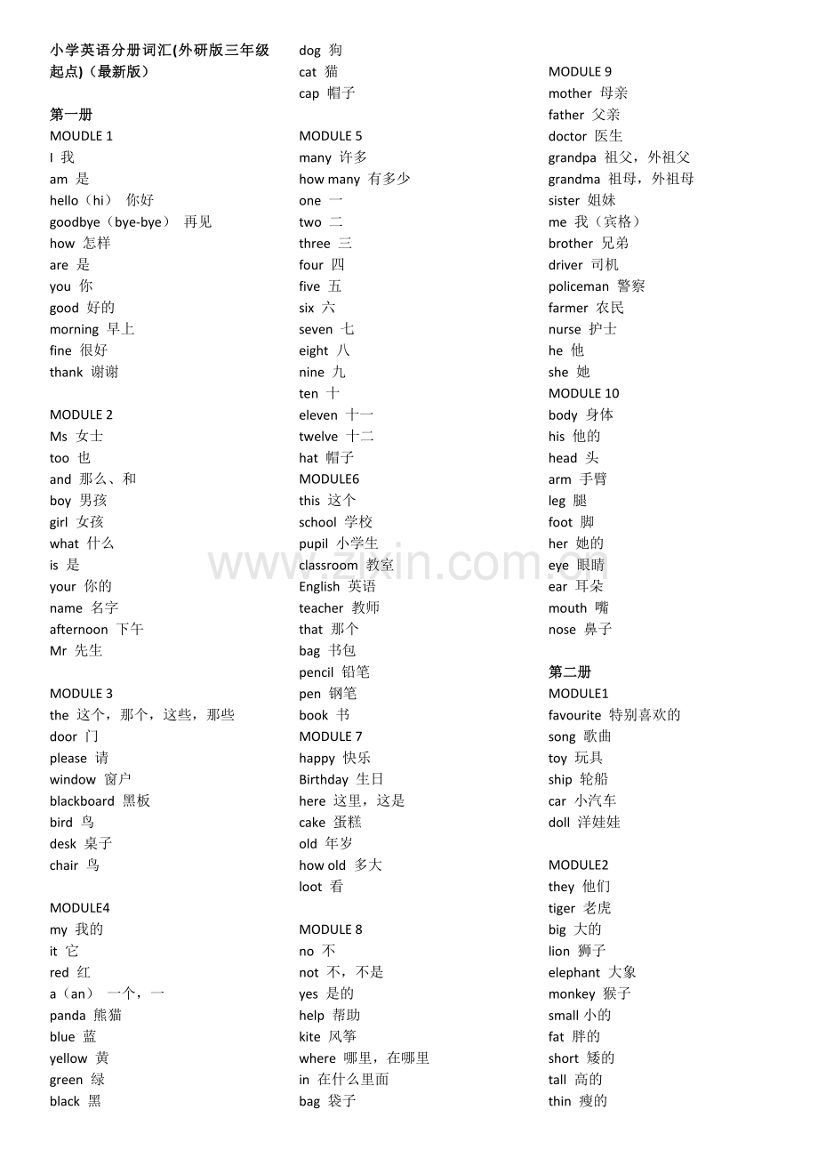 小学英语分册词汇(外研版三年级起点).doc_第1页