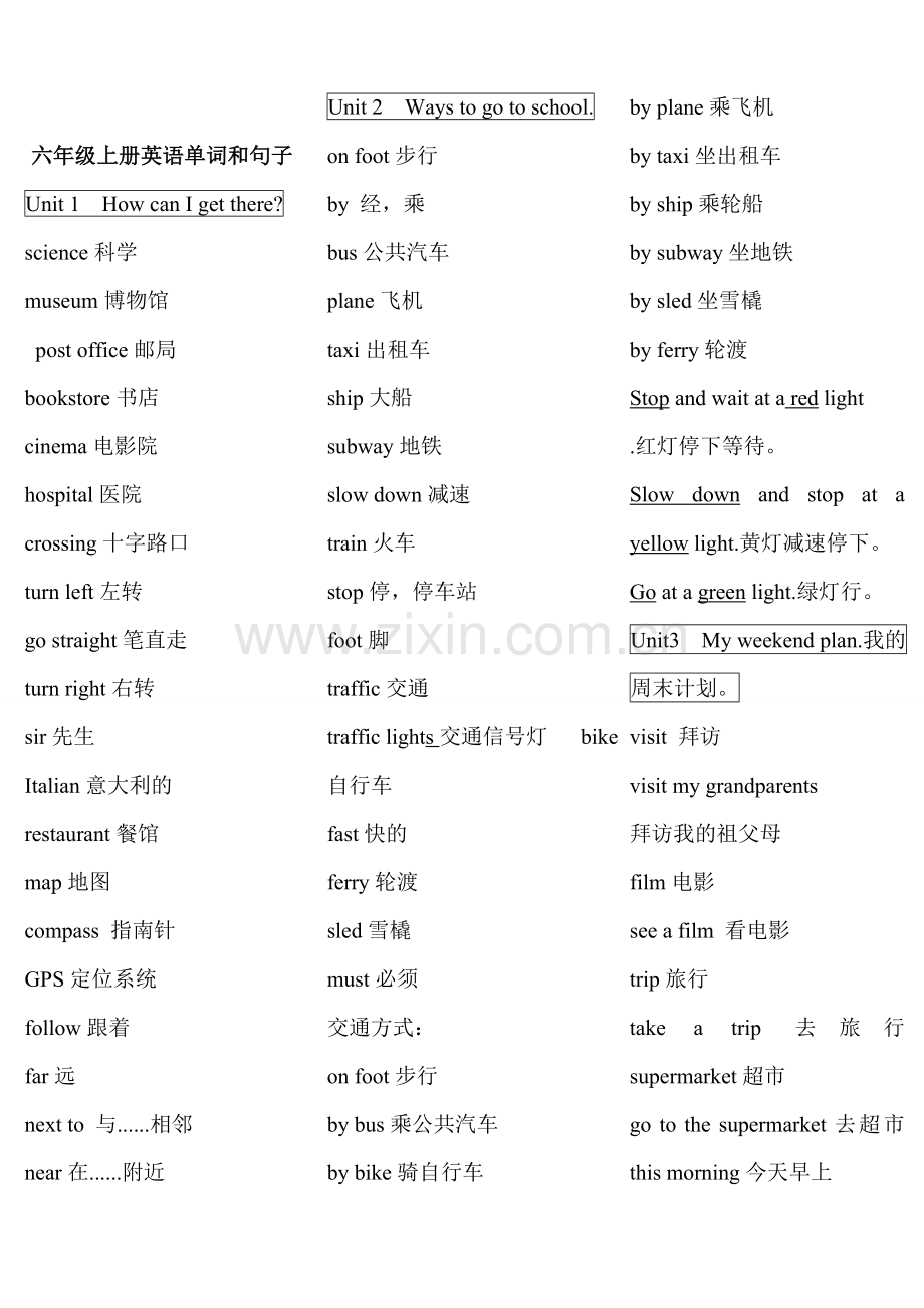 -新版人教版小学六年级上英语单词表.doc_第1页