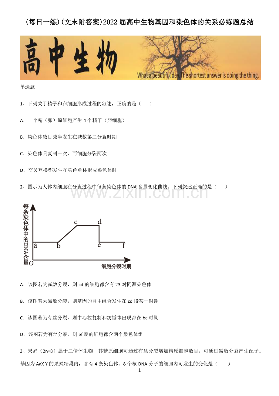 (文末附答案)2022届高中生物基因和染色体的关系必练题总结.pdf_第1页