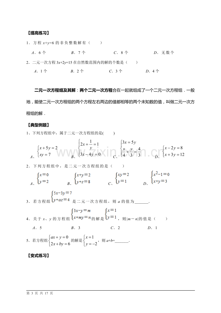 初二数学(二元一次方程组专题复习).doc_第3页