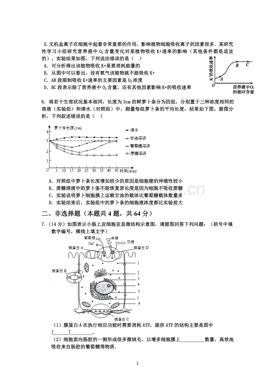 高中生物必修一第一章到第四章的综合测验.doc_第2页