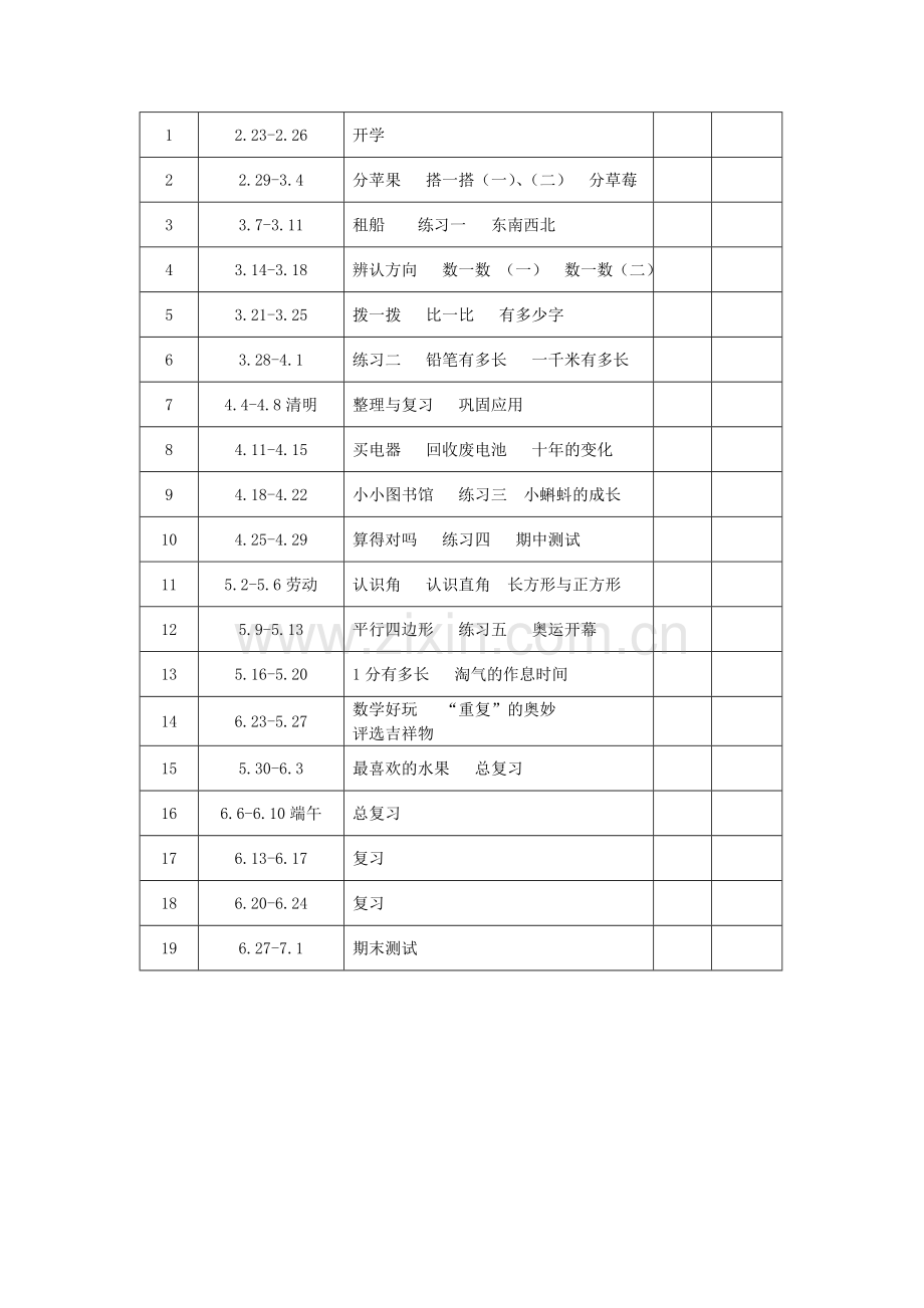 -新北师大版二年级数学下册教学计划及进度表.doc_第3页