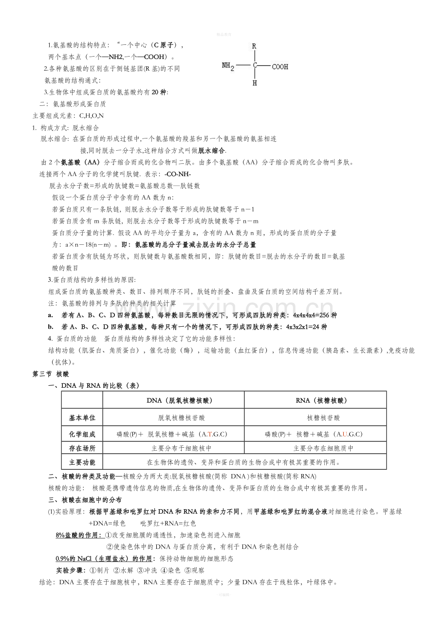 人教版高一生物必修一复习提纲.doc_第3页