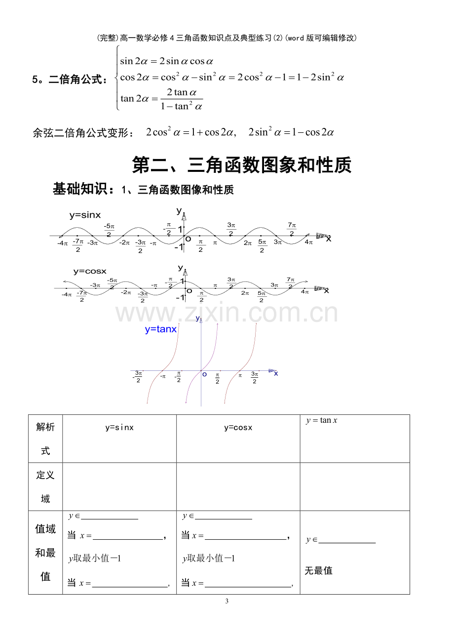 高一数学必修4三角函数知识点及典型练习(2).pdf_第3页