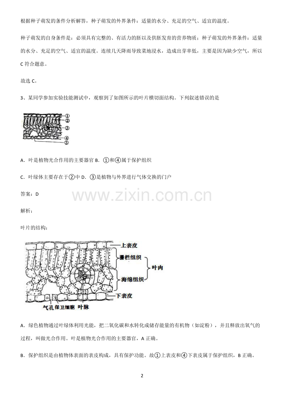 2022届初中生物生物圈中的绿色植物重点知识归纳.pdf_第2页