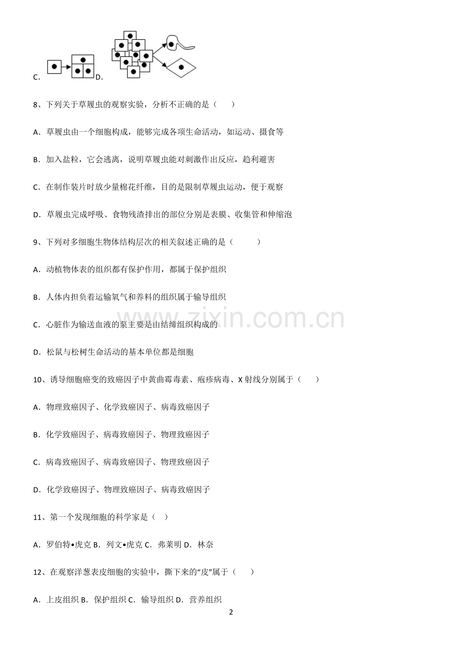 (文末附答案)人教版2022年初中生物生物体的结构层次考点大全笔记.pdf_第2页