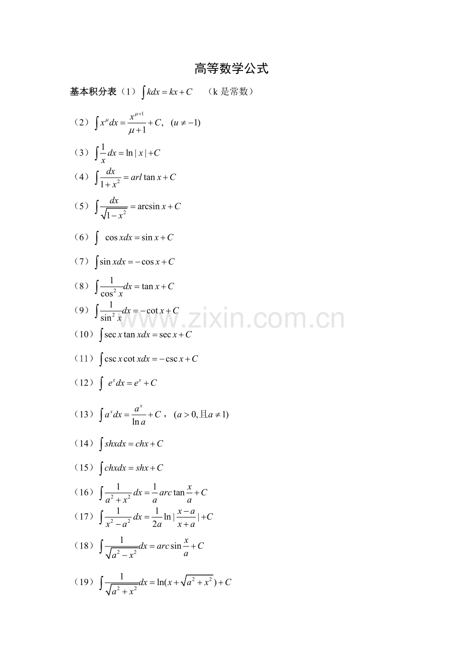 高等数学公式(定积分微积分三角函数导函数等等应有尽有)值得搜藏.doc_第1页