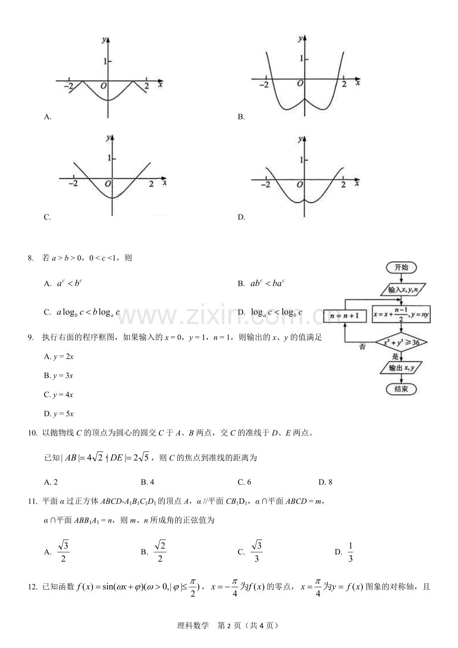 2016年高考全国一卷理科数学试卷.doc_第2页