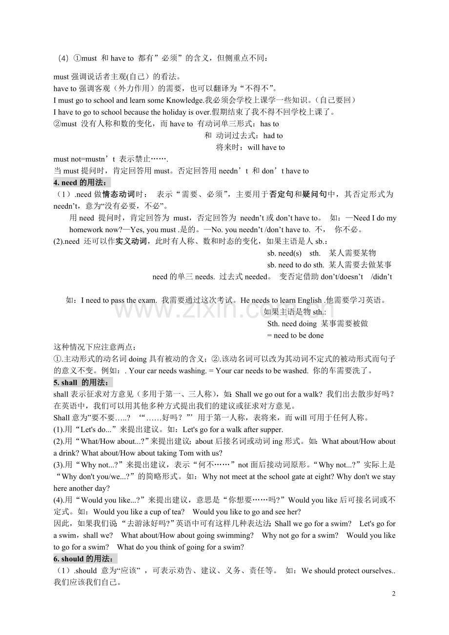 -初中英语情态动词详细用法归纳(含练习及答案).doc_第2页