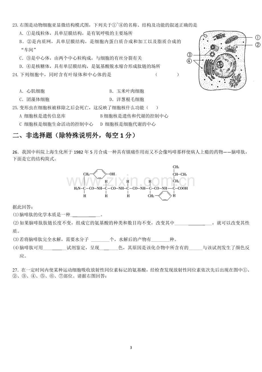 高中生物必修一前三章测试.doc_第3页