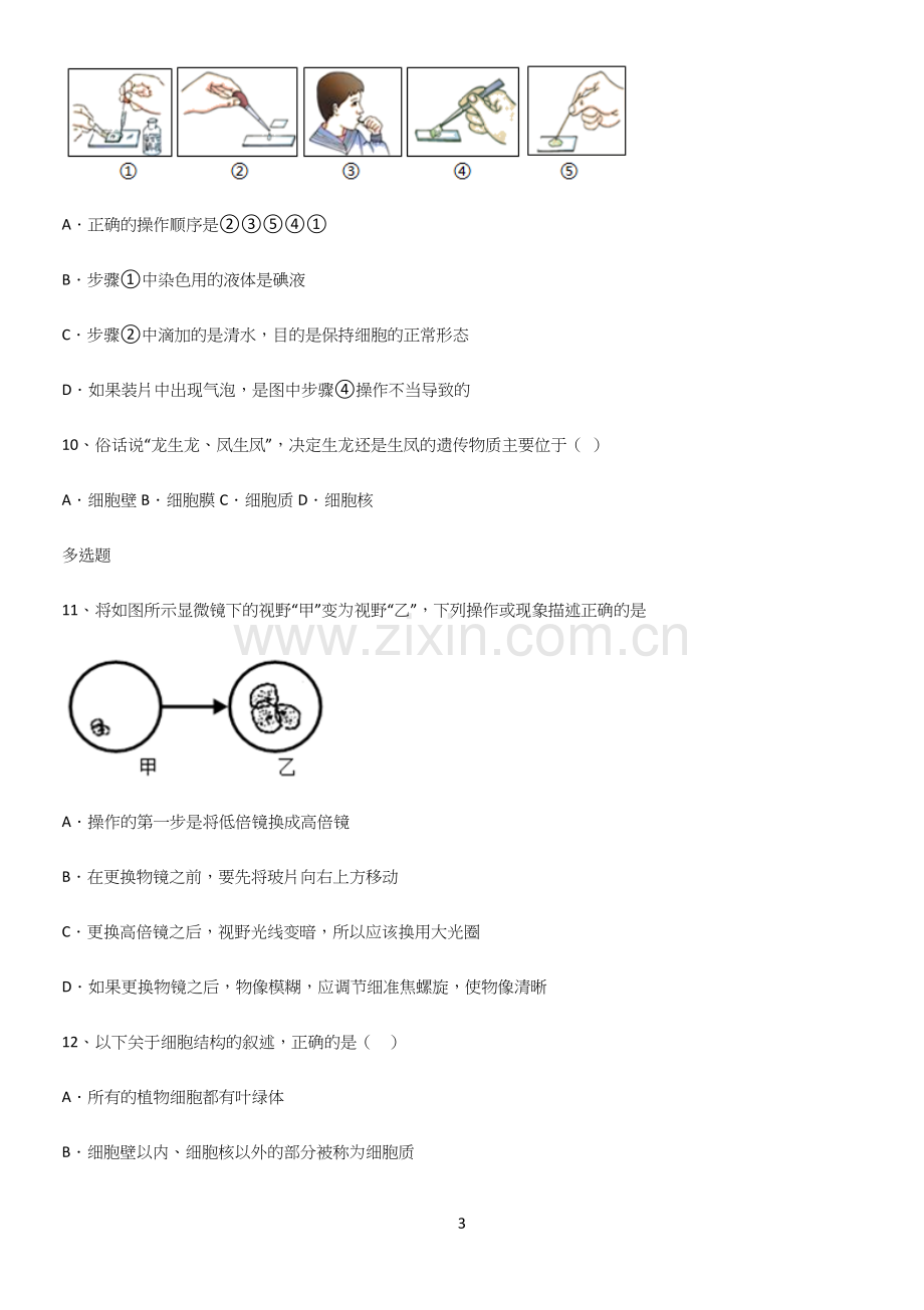 通用版初中生物七年级上册第二单元生物体的结构层次重难点归纳.docx_第3页