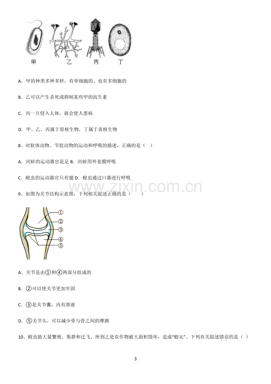 通用版初中生物八年级上册第五单元生物圈中的其他生物知识点总结归纳.pdf_第3页