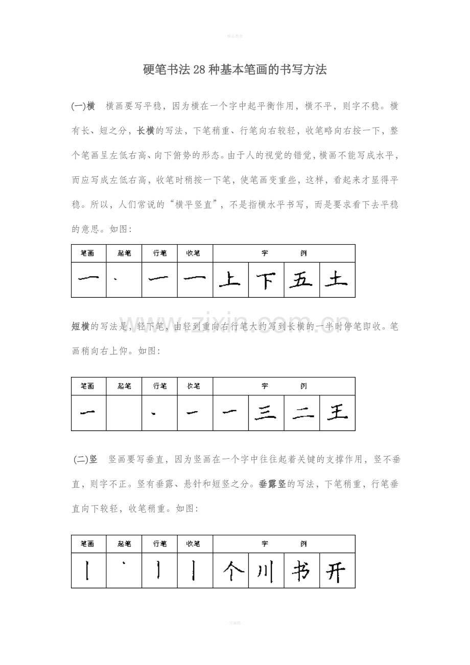 硬笔书法28种基本笔画的书写方法.doc_第1页