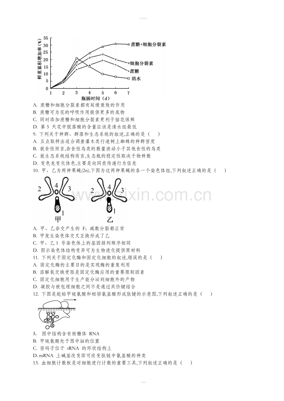 江苏高考生物试卷及答案.doc_第2页