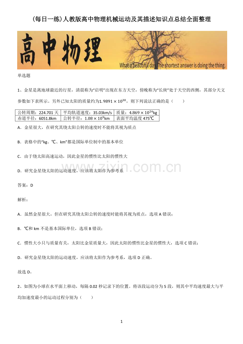 人教版高中物理机械运动及其描述知识点总结.pdf_第1页