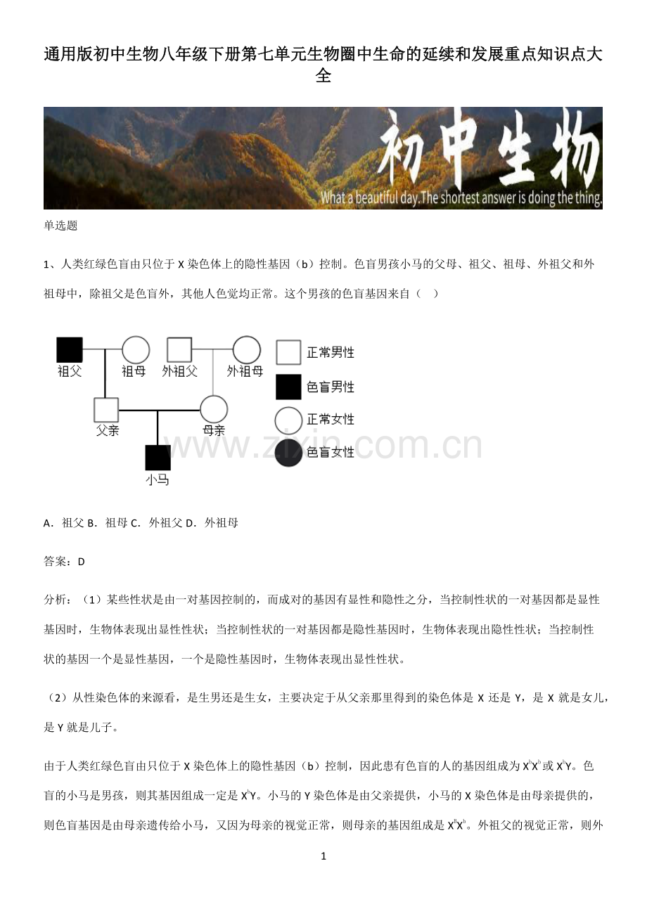 通用版初中生物八年级下册第七单元生物圈中生命的延续和发展重点知识点大全-(2).pdf_第1页