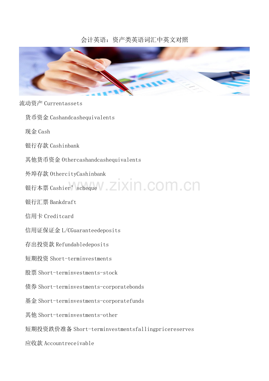 会计英语：资产类英语词汇中英文对照.doc_第1页