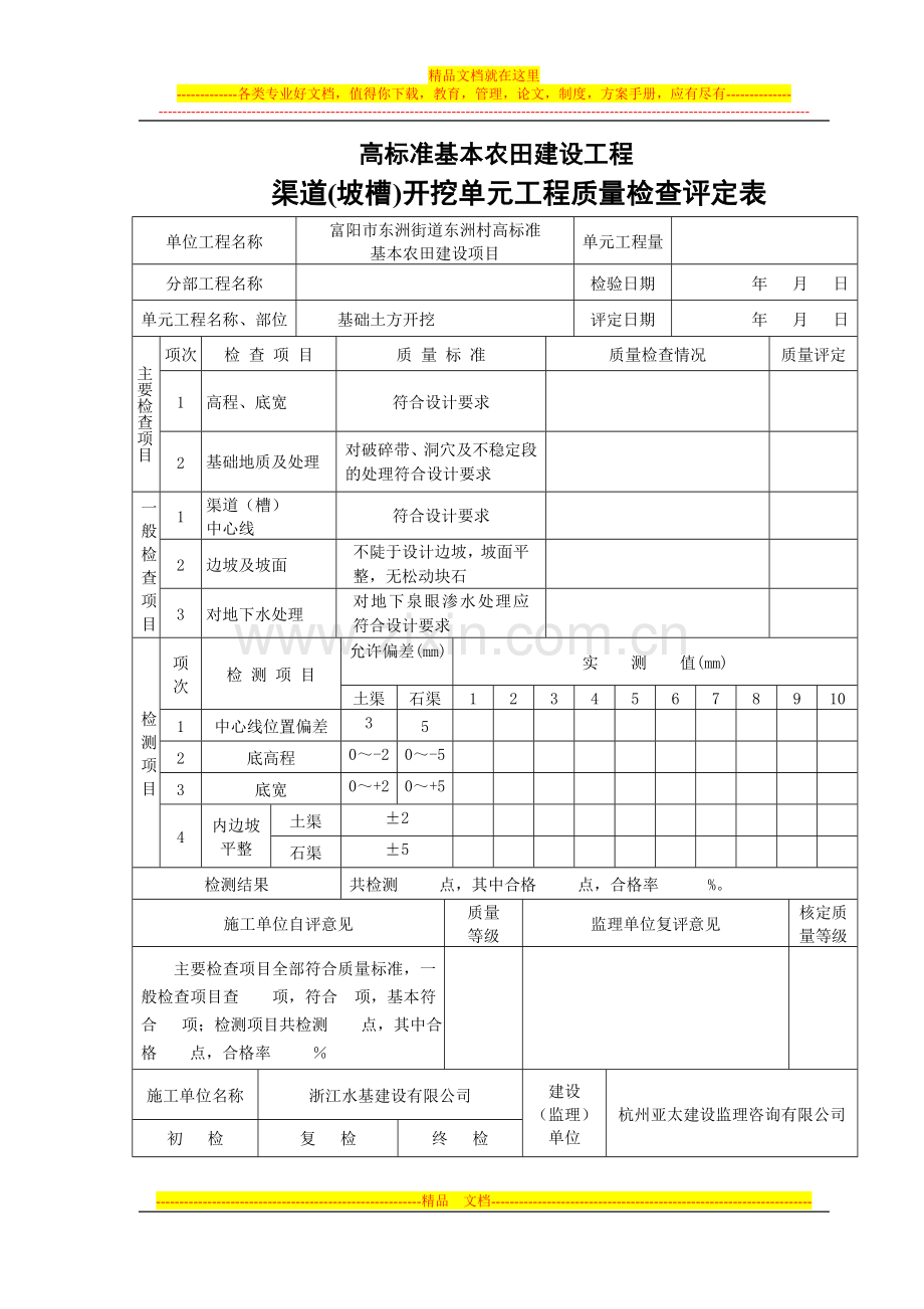 高标准基本农田建设项目单元工程质量评定表.doc_第1页