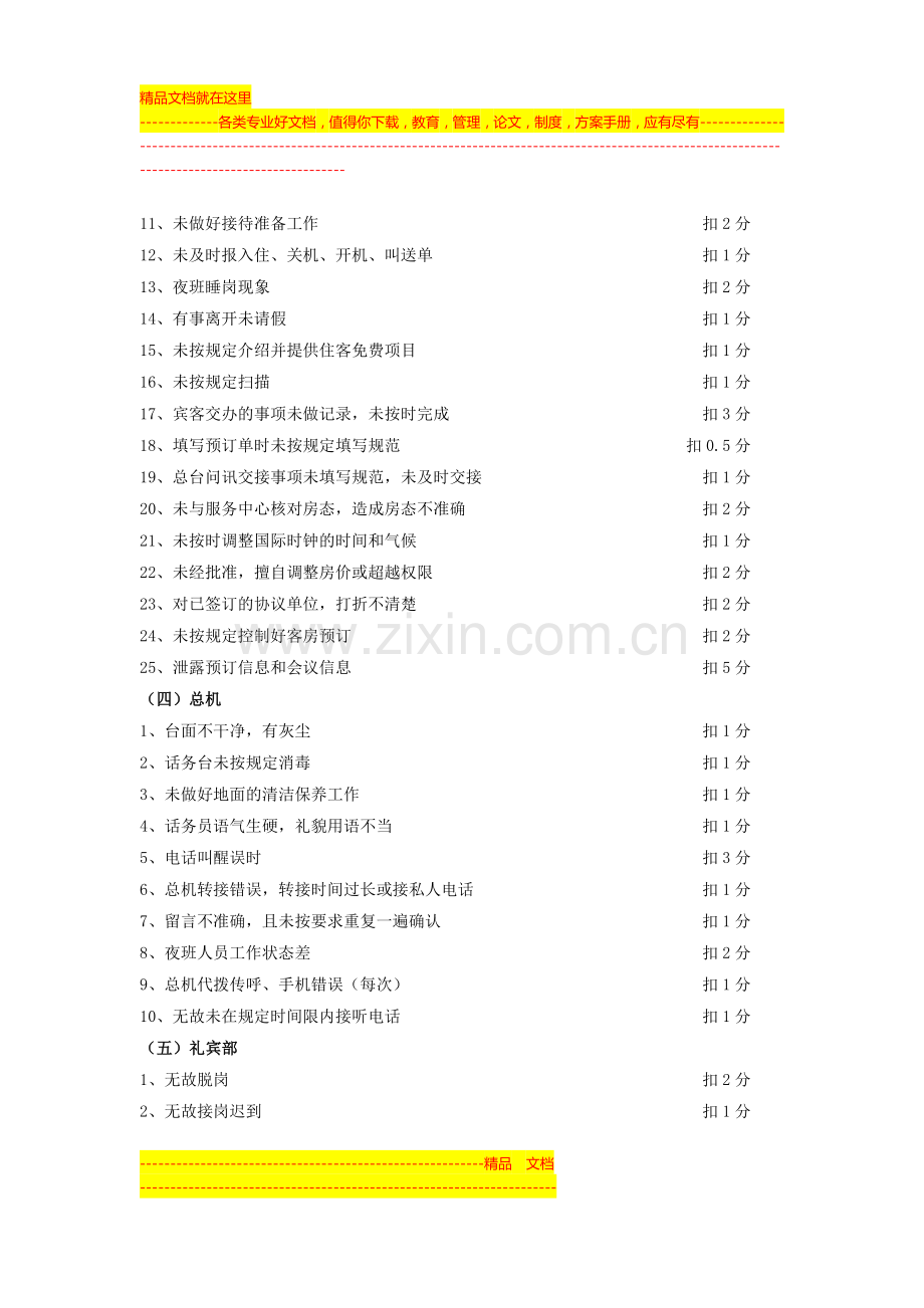 酒店前厅部服务质量不达标扣分标准.doc_第3页