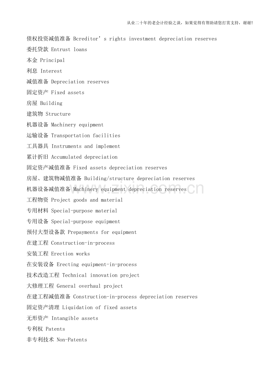 会计英语：资产类英语词汇中英文对照【会计实务经验之谈】.doc_第3页