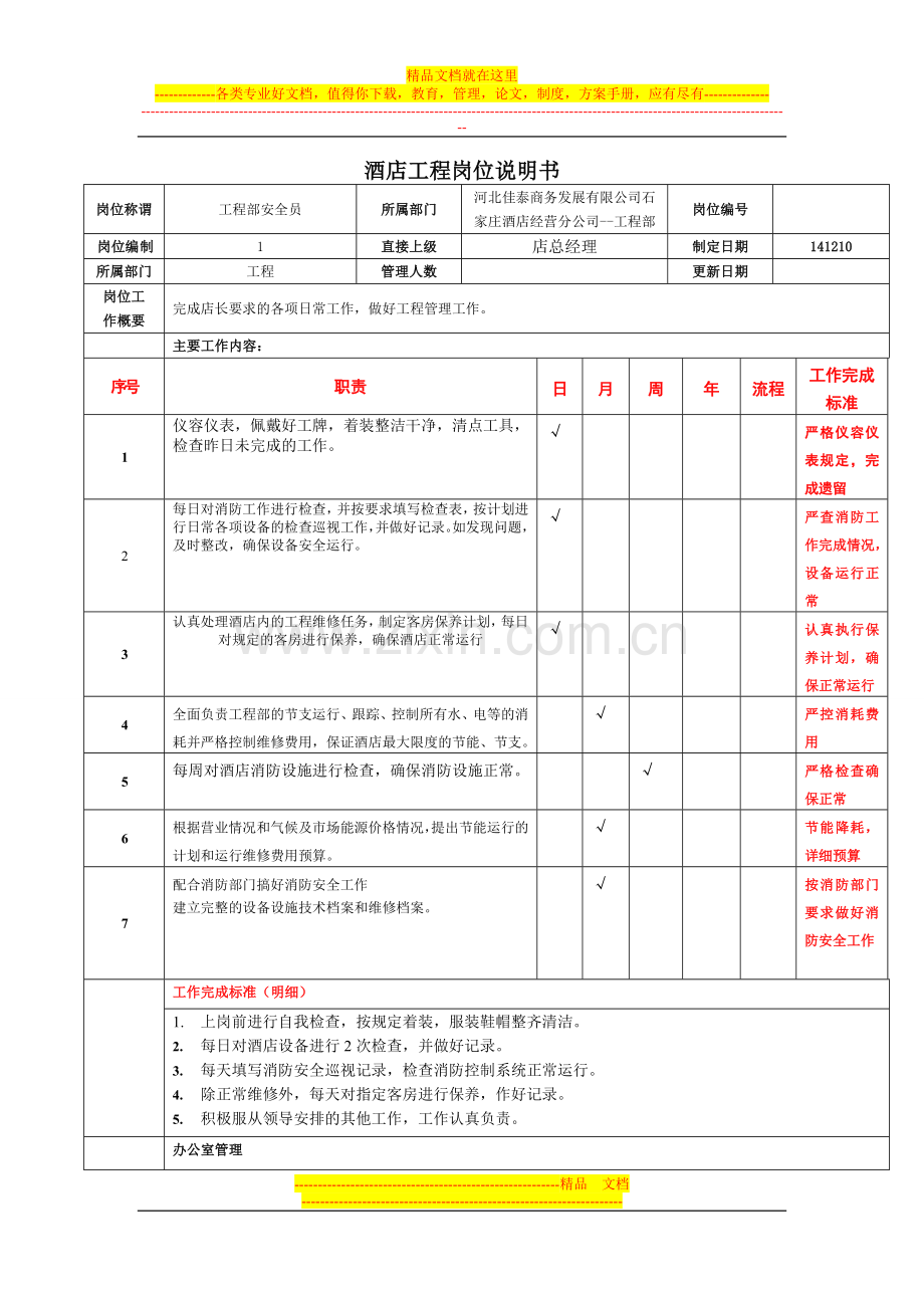 酒店岗位说明书(工程).doc_第1页