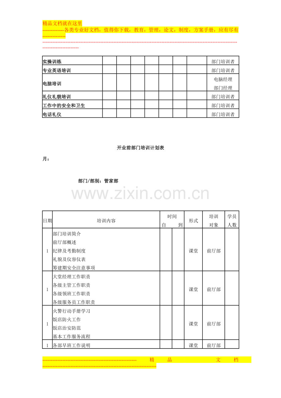 酒店前厅部筹建期培训大纲.doc_第3页