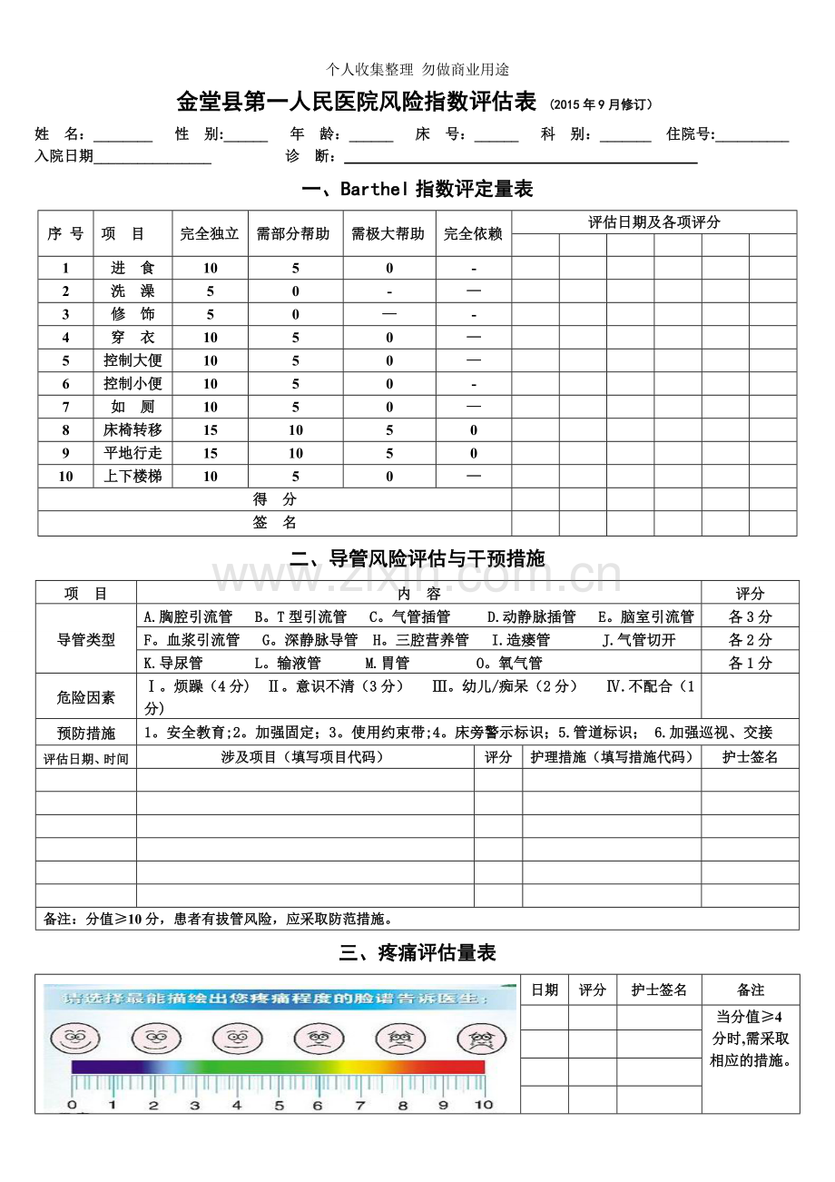 金堂县第一人民医院风险指数评估表.doc_第1页