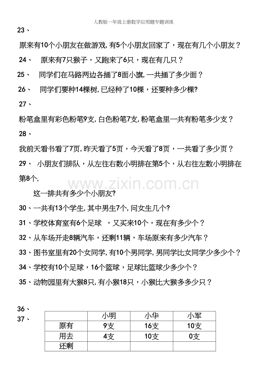 人教版一年级上册数学应用题专题训练.docx_第3页