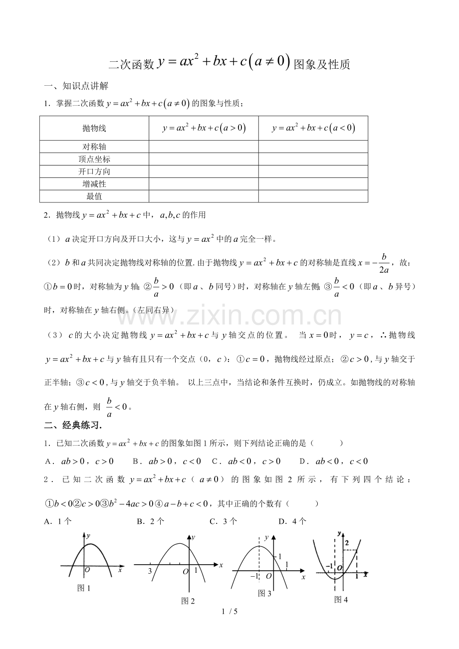 y=ax^2+bx+c图像与系数之间关系.doc_第1页