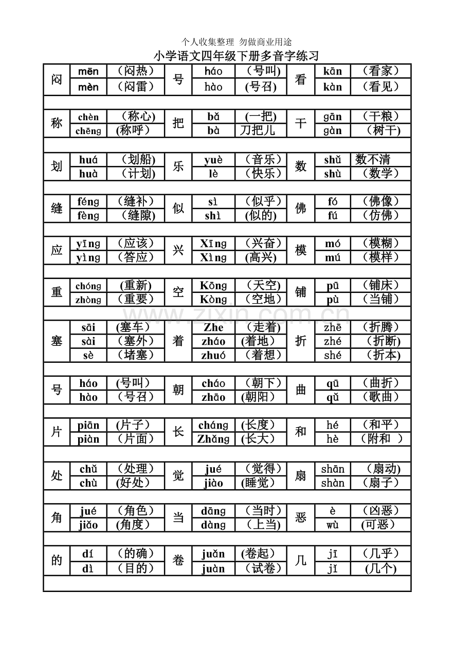 新课标人教版小学语文四年级下册多音字练习[1].doc_第1页