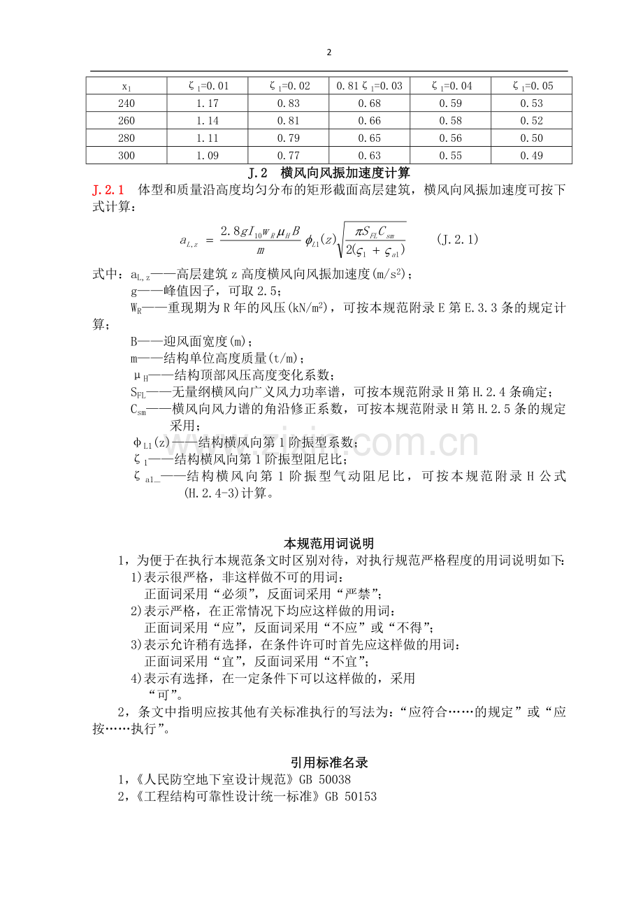 附录J：高层建筑顺风向和横风向风振加速度计算.doc_第2页