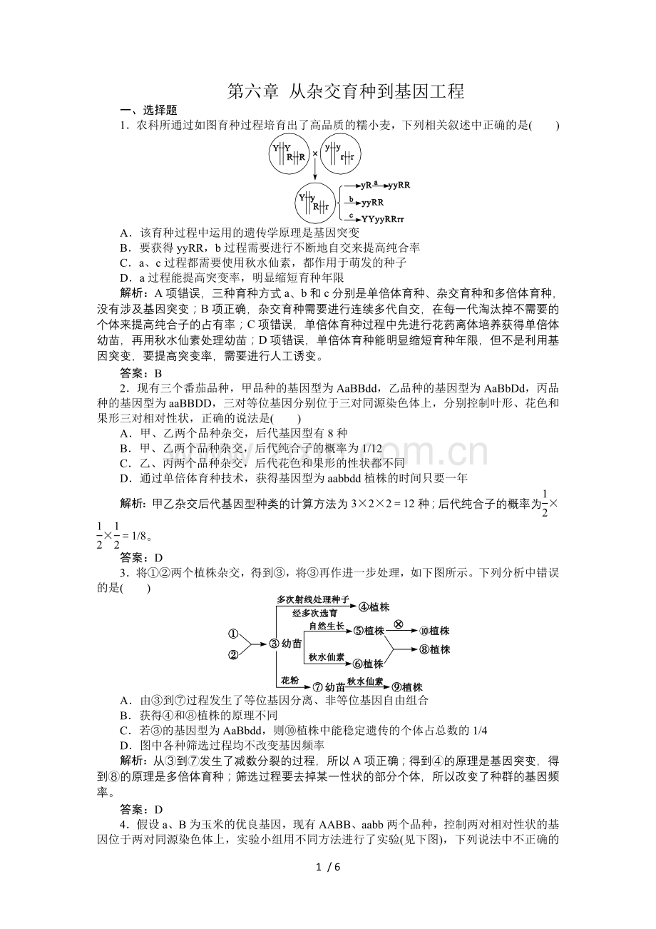 二课时训练(第六章从杂交育种到基因工程).doc_第1页