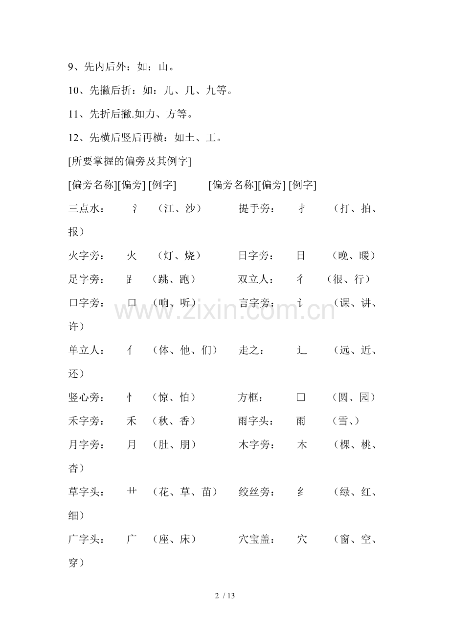 人教新版一年级语文上册总复习重难点汇总.doc_第2页