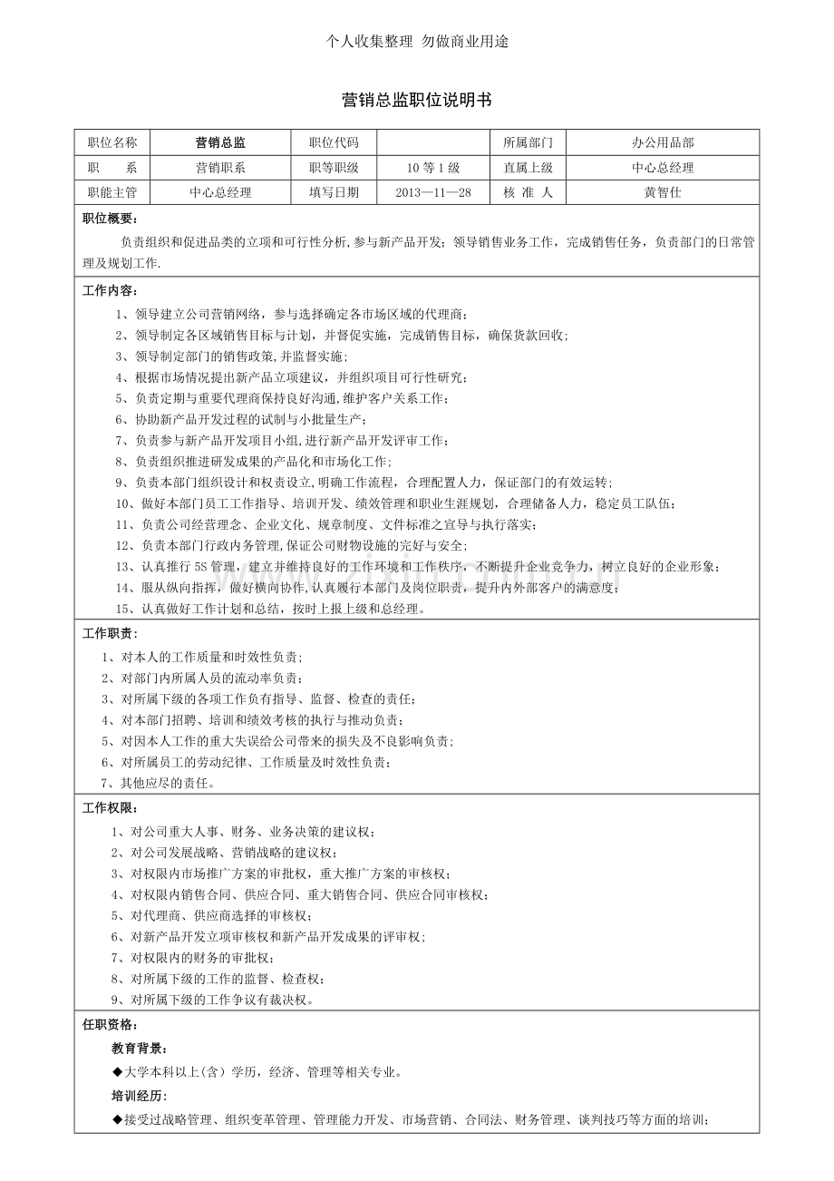 办公用品部职位说明书-V1.0.doc_第1页