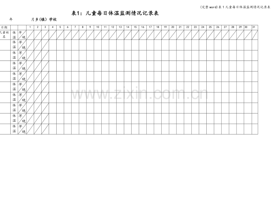 表1儿童每日体温监测情况记录表.doc_第1页