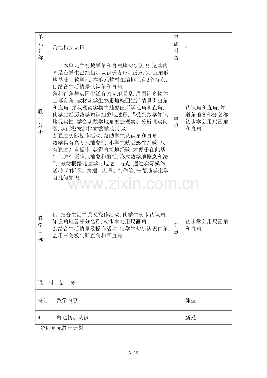 新人教版小学数学二上册单元计划.doc_第3页