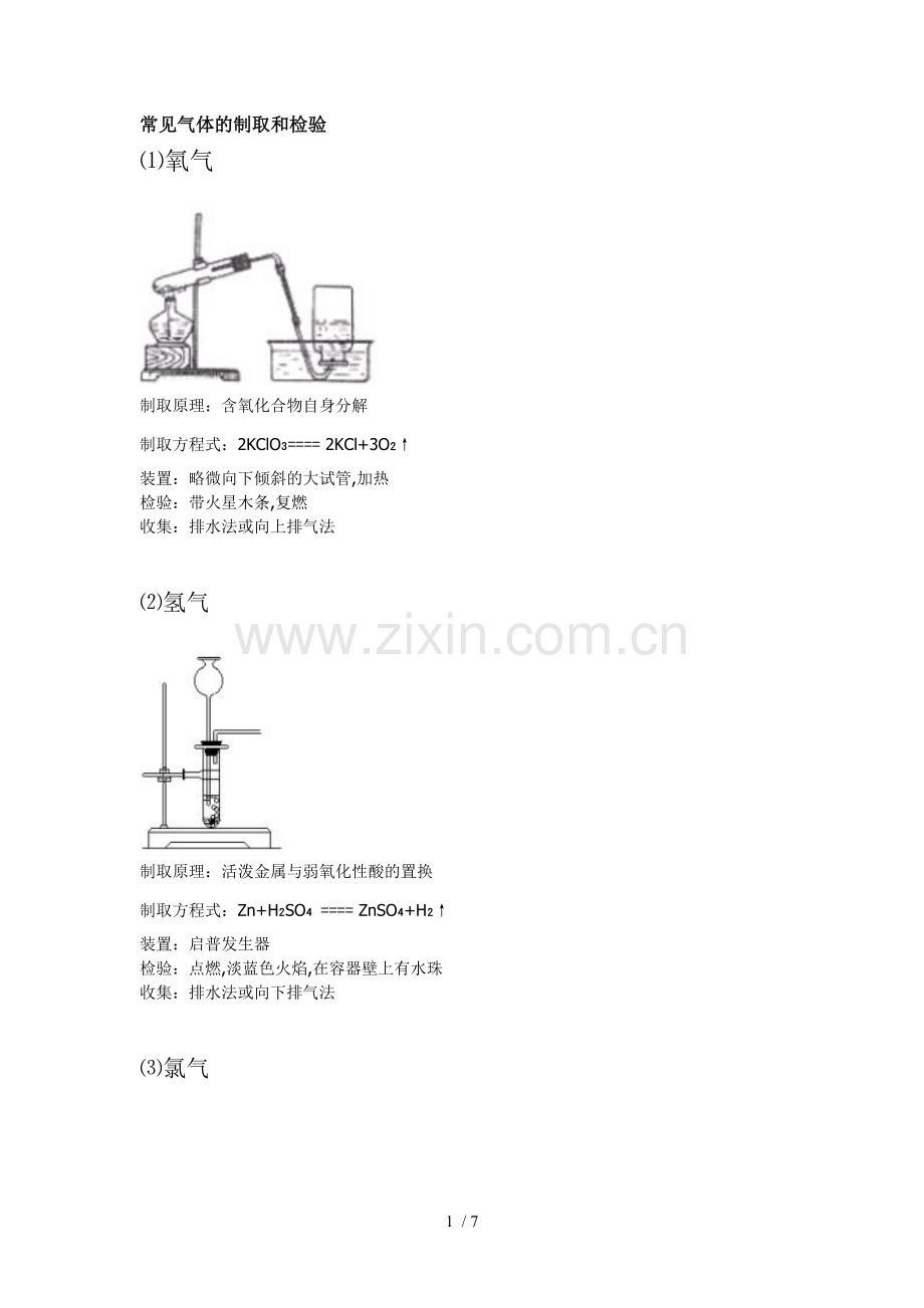 高中化学常见气体制取装置图和方程式.doc_第1页