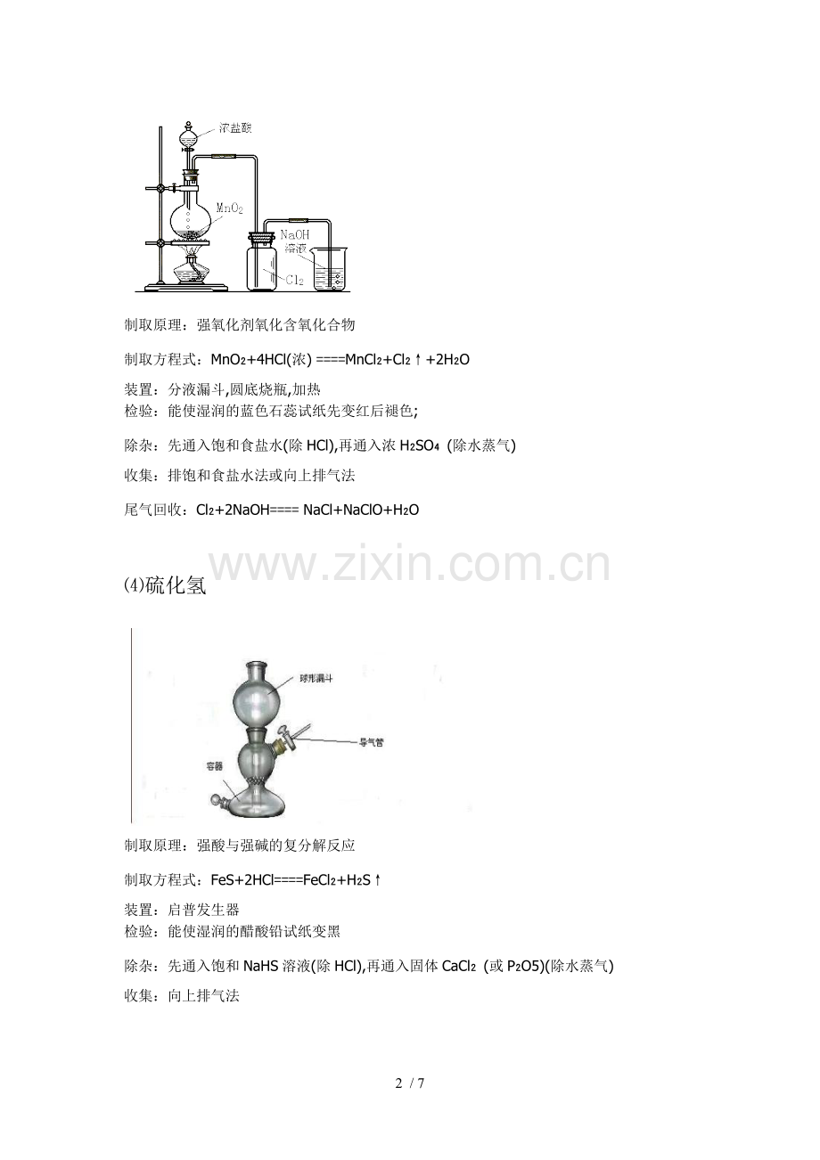 高中化学常见气体制取装置图和方程式.doc_第2页