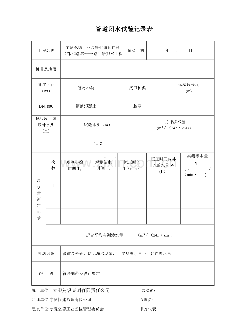 无压力管道试验记录.doc_第1页