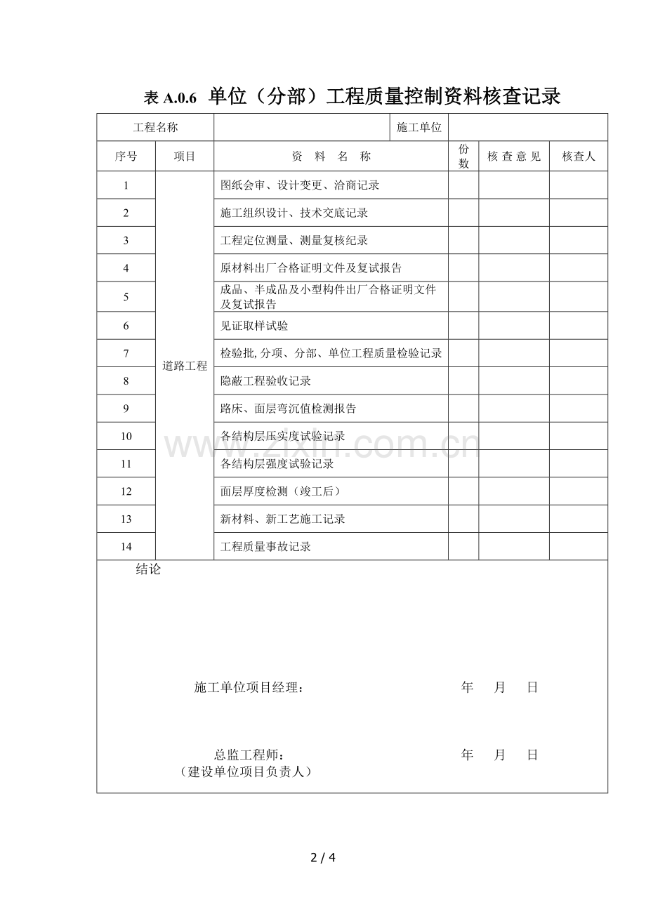 市政道路工程单位工程质量验收记录.doc_第2页